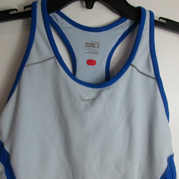 A+ Nike Fit Dry Activewear Top Women Medium Gray Blue Mesh Swoosh Logo Racerback - Picture 5 of 15